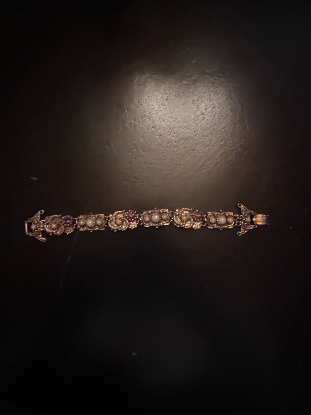 Vintage Gold Pearl & Purple Stone Bracelet
